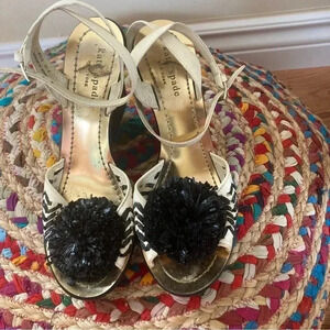 Kate Spade wedges with  pompom raffia